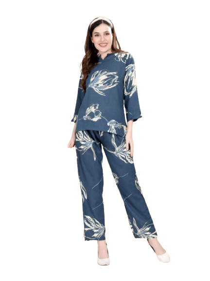Authenzaa Women 2PC Nighty AC2N157 Indigo