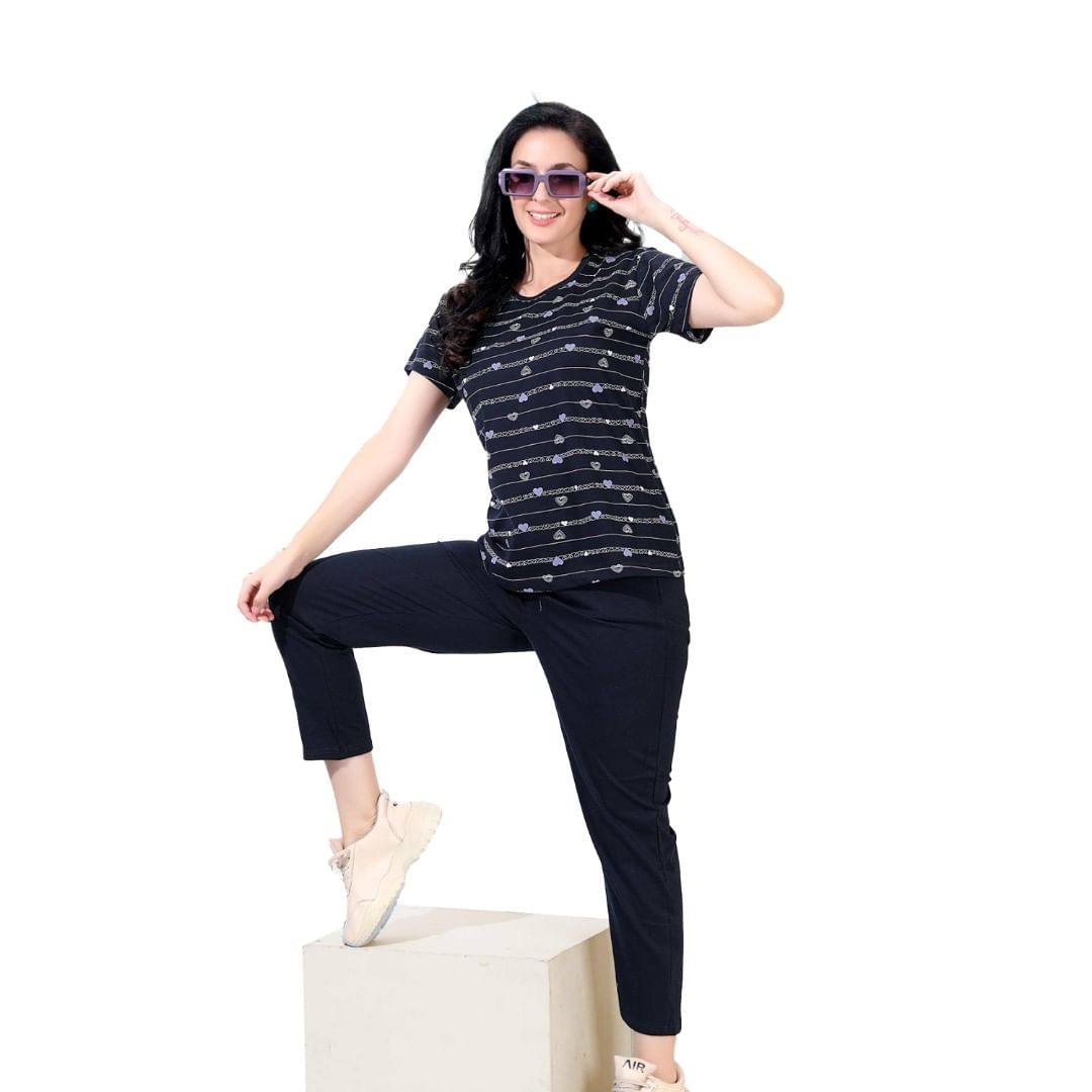 Authenzaa Women 2PC Nighty AC2N164 Navy