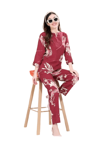 Authenzaa Women 2PC Nighty AC2N167 Maroon