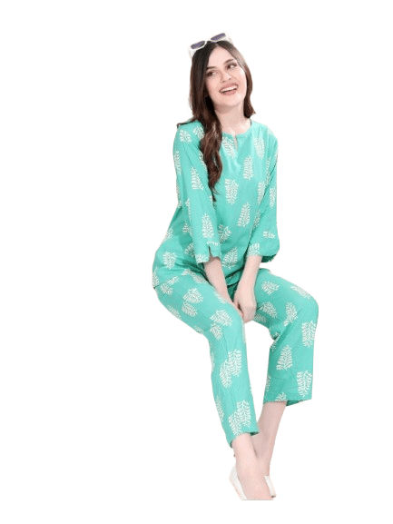 Authenzaa Women 2PC Nighty AC2N168 Sea Green