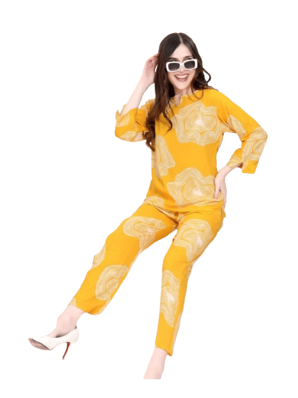 Authenzaa Women 2PC Nighty AC2N169 Yellow