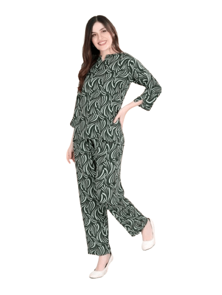 Authenzaa Women 2PC Nighty AC2N170 Dark Green