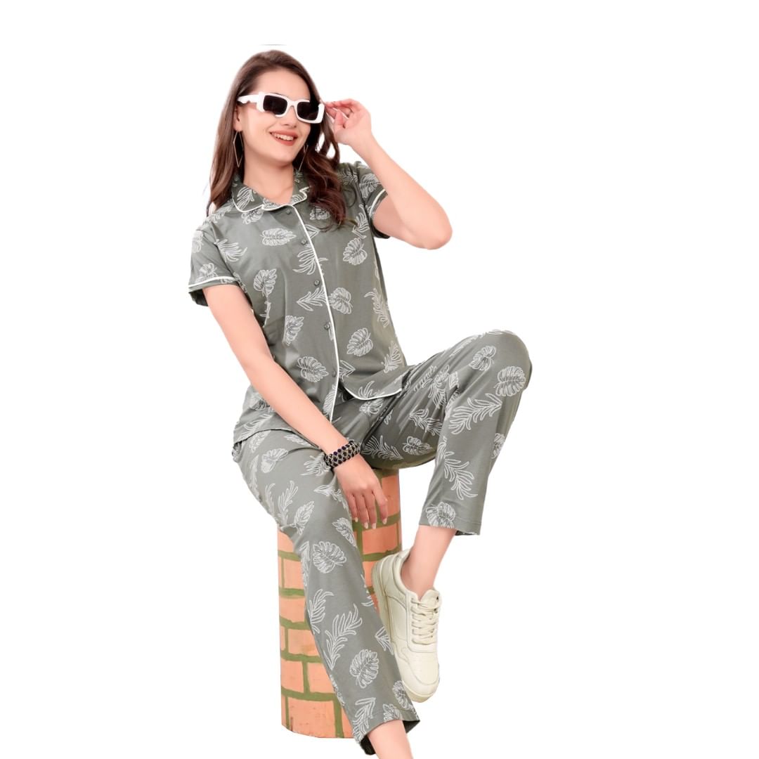 Authenzaa Women 2PC Nighty AC2N172 Grey