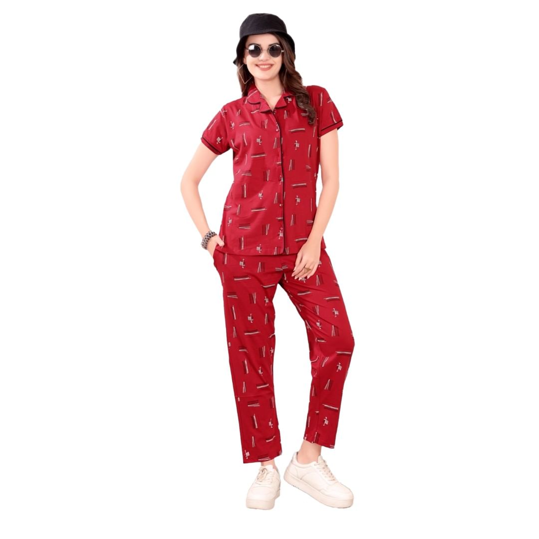 Authenzaa Women 2PC Nighty AC2N176 Red