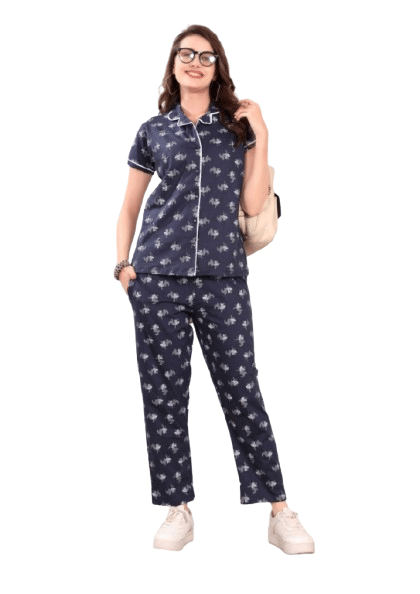 Authenzaa Women 2PC Nighty AC2N178 Navy