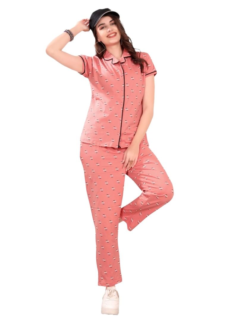 Authenzaa Women 2PC Nighty AC2N181 Peach