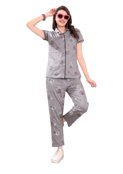 Authenzaa Women 2PC Nighty AC2N182 Grey