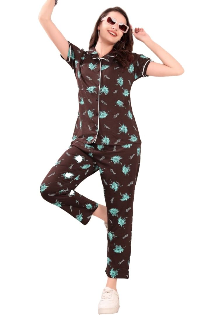 Authenzaa Women 2PC Nighty AC2N183 Brown