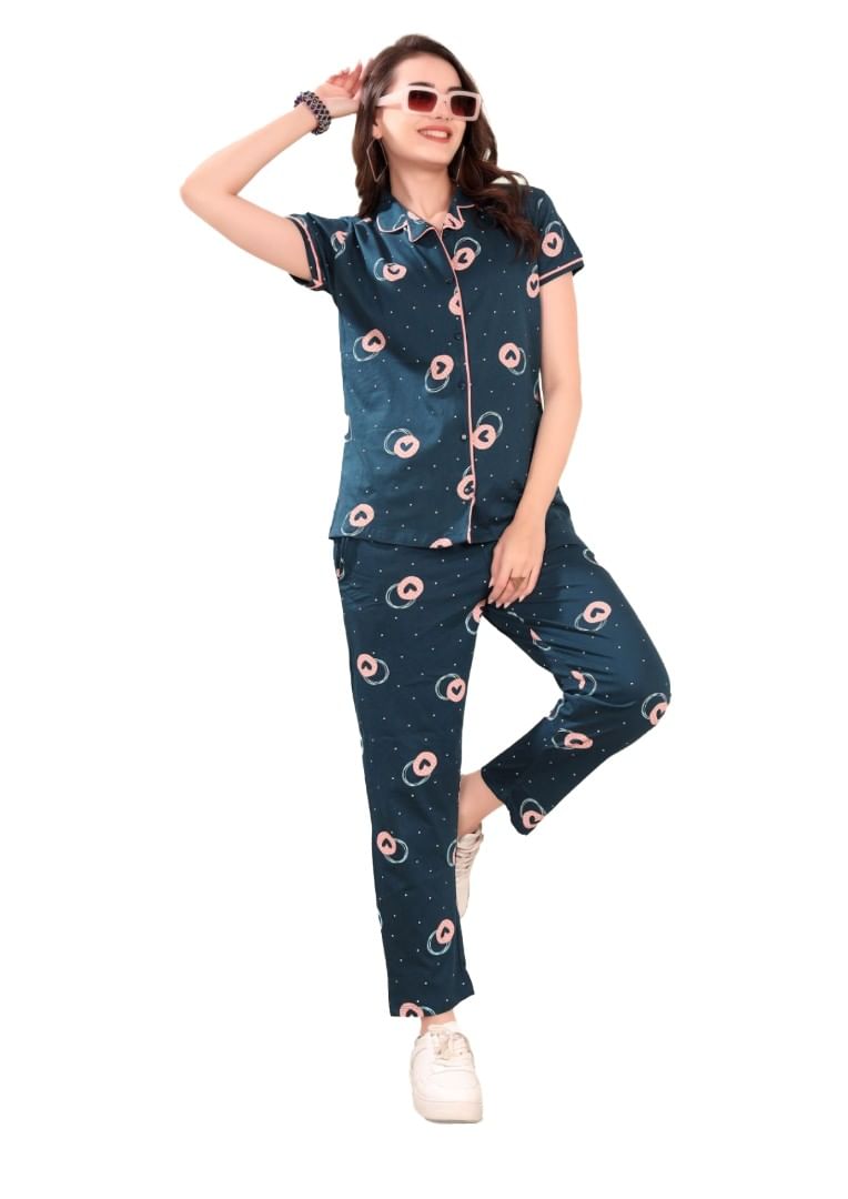 Authenzaa Women 2PC Nighty AC2N179 Bottle Green