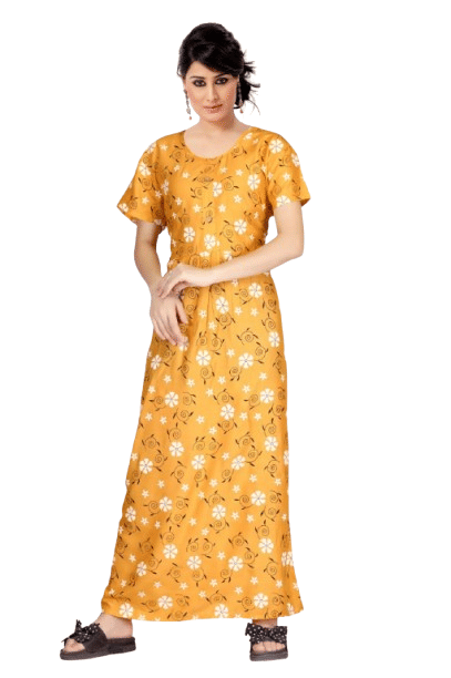 Authenzaa Women Nighty SMWN049 Mustard