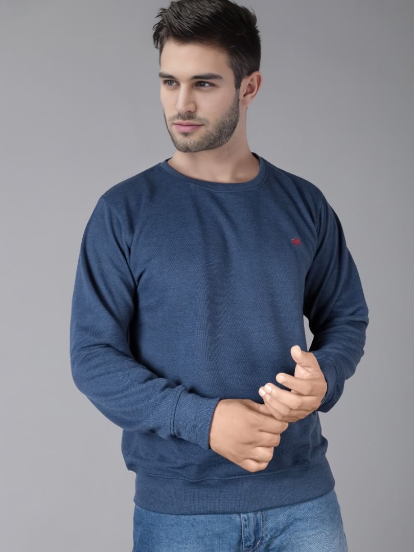 Authenzaa Men Round Neck Full Sleeve T-Shirt SFRFT036 Denim