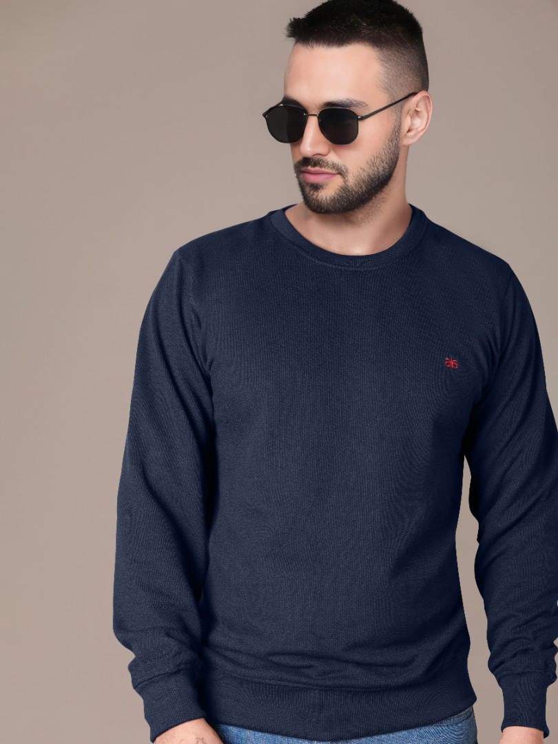 Authenzaa Men Round Neck Full Sleeve T-Shirt SFRFT037 Navy Blue