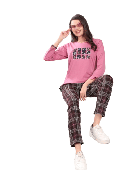 Authenzaa Women 2PC Nighty AC2N186 Pink