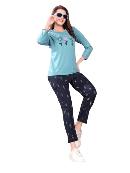 Authenzaa Women 2PC Nighty AC2N187 Blue