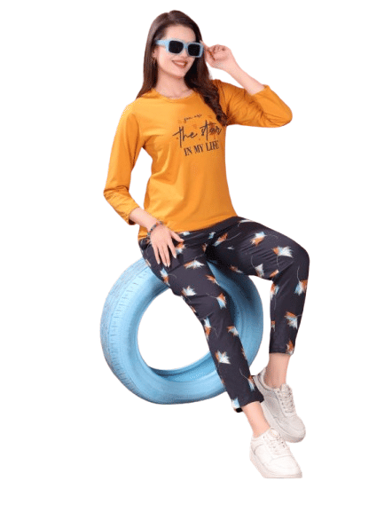 Authenzaa Women 2PC Nighty AC2N189 Yellow