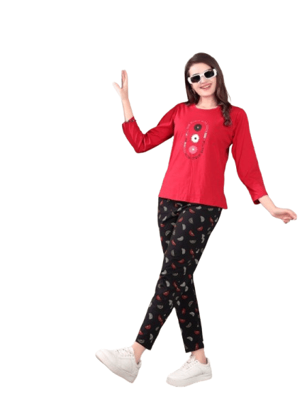 Authenzaa Women 2PC Nighty AC2N195 Red