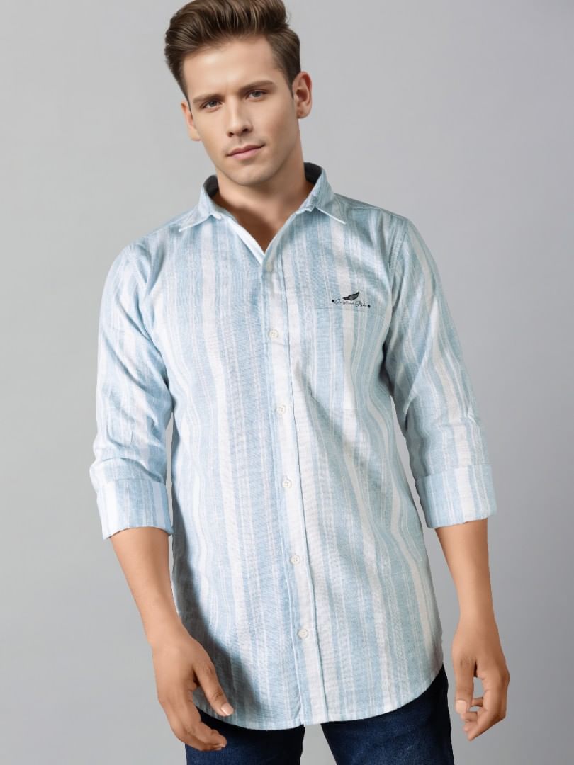 Authenzaa Men Casual Shirt RECS019 White Blue