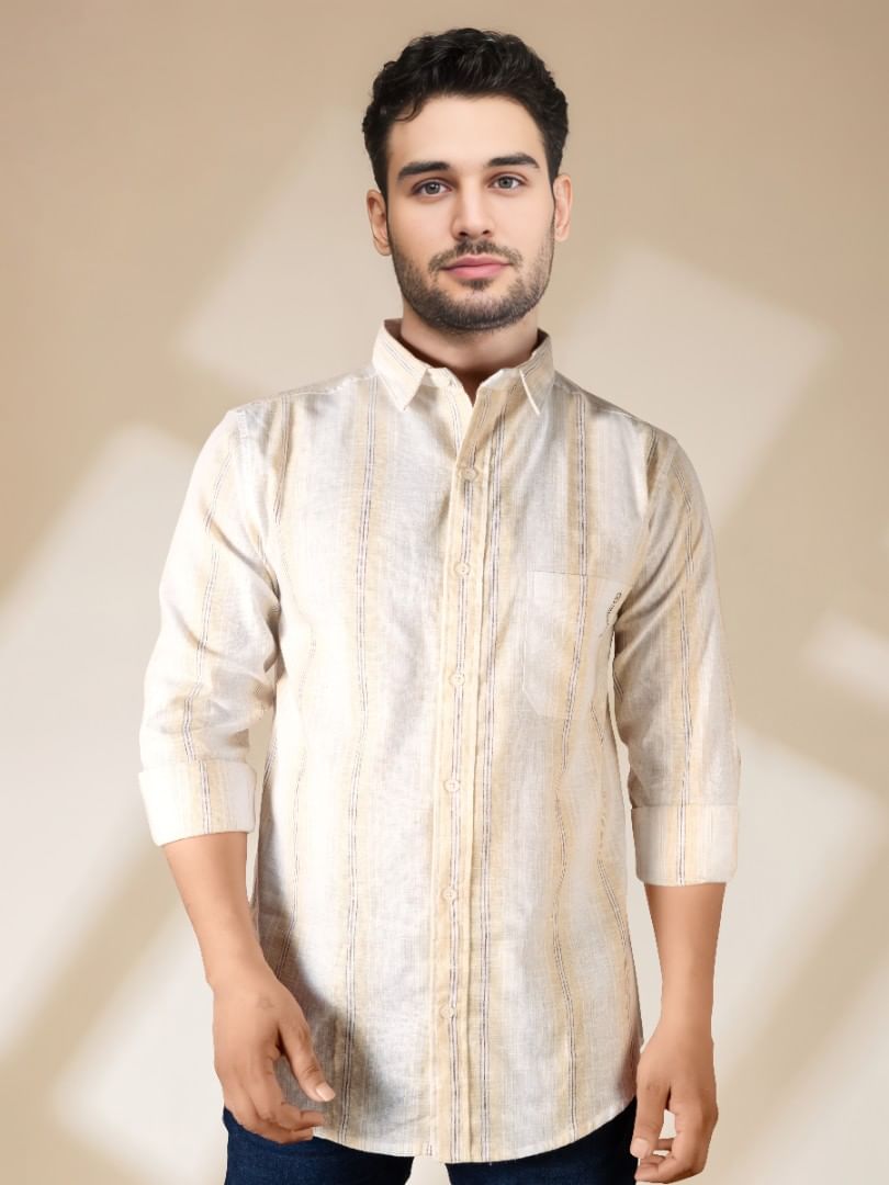 Authenzaa Men Casual Shirt RECS020 White Khakhi