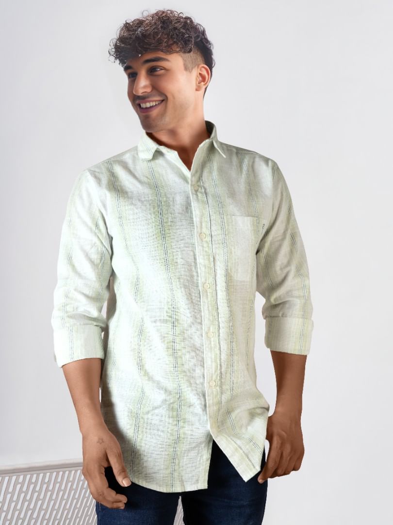 Authenzaa Men Casual Shirt RECS023 White Green