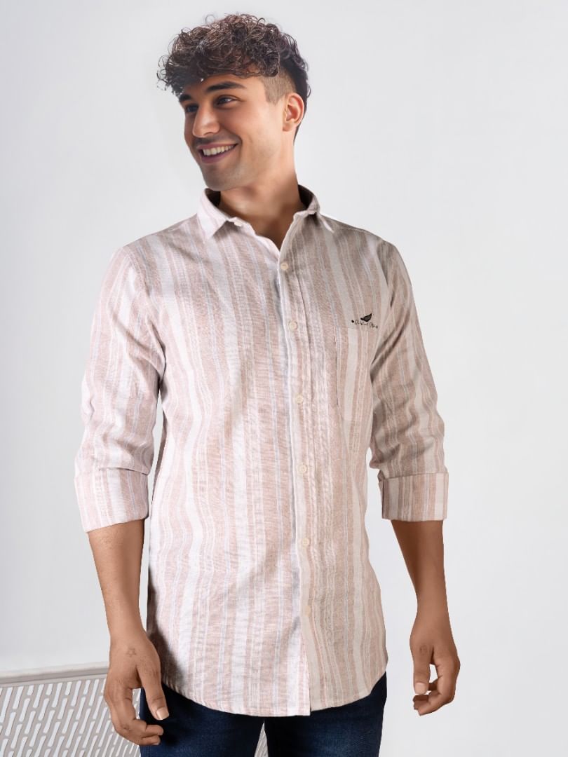Authenzaa Men Casual Shirt RECS024 White Khakhi