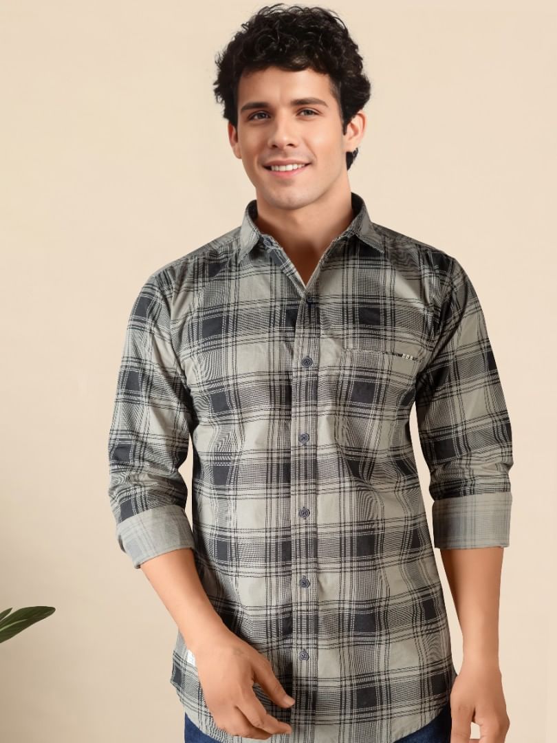 Authenzaa Men Casual Shirt RECS029 Light Grey