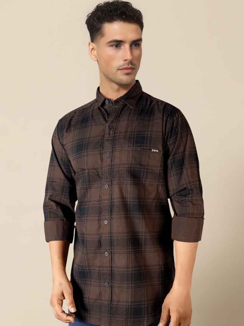 Authenzaa Men Casual Shirt RECS032 Coffee