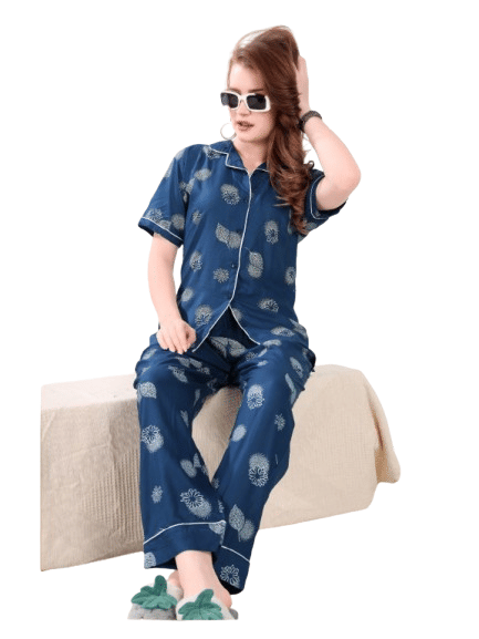 Authenzaa Women 2PC Nighty AC2N196 Navy Blue