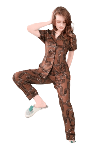 Authenzaa Women 2PC Nighty AC2N201 Brown