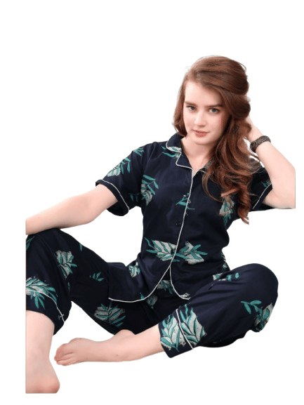 Authenzaa Women 2PC Nighty AC2N204 Dark Blue