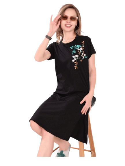 Authenzaa Women Short Nighty ACSN012 Black