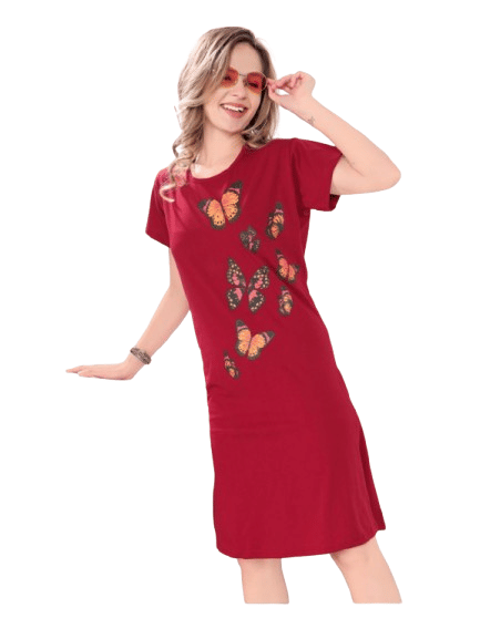 Authenzaa Women Short Nighty ACSN016 Maroon