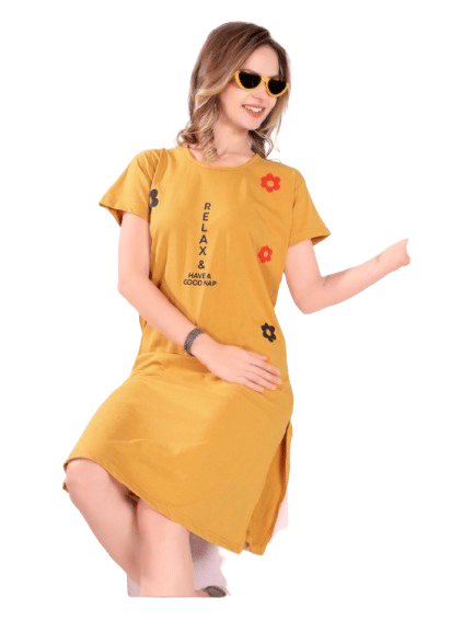 Authenzaa Women Short Nighty ACSN018 Yellow