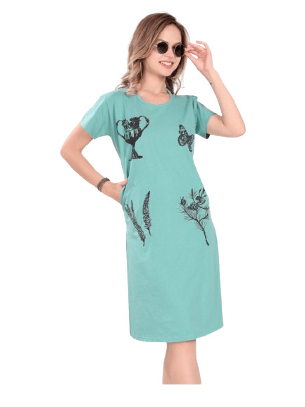 Authenzaa Women Short Nighty ACSN019 Light Green