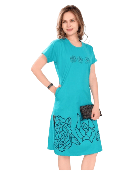 Authenzaa Women Short Nighty ACSN020 Bottle Green