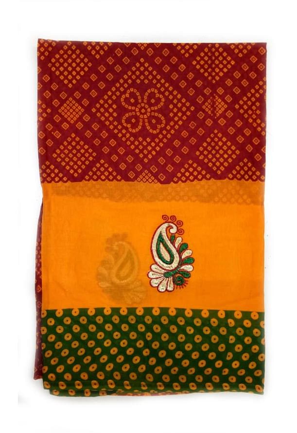 WOMEN SAREE WITHOUT BLOUSE-GREEN RED 5-AT JULY RED GOLD 01
