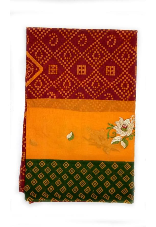 WOMEN SAREE WITHOUT BLOUSE-GREEN RED 6-AT JULY RED GOLD 01