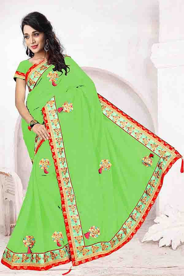 WOMEN SAREE WITH BLOUSE-GREEN-DF FIVE STAR 01