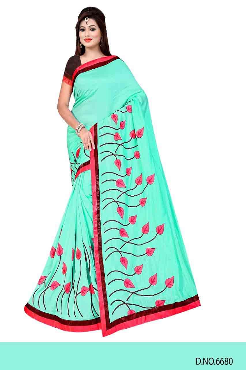 WOMEN SAREE WITH BLOUSE-PARROT GREEN-DF ARCHI 01