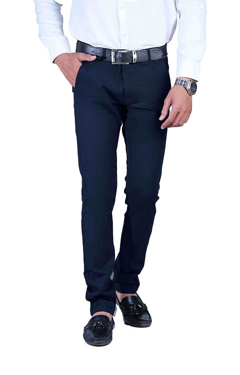 Authenzaa Men Casual Cotton Trouser CS-AT0005, Navy Blue