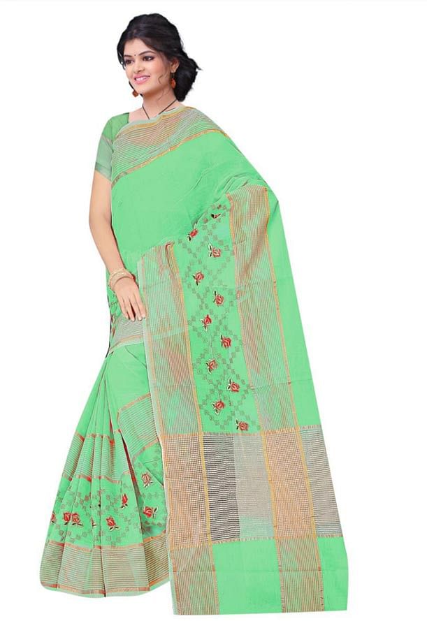 WOMEN SAREE WITH BLOUSE-PARROT GREEN-DF JULY BHARTI