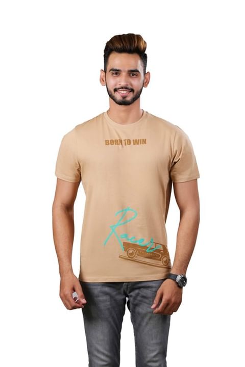 Authenzaa Casual Round Neck T-Shirt   CS-CA0001, Brown
