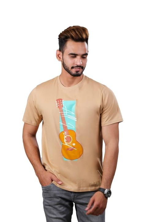 Authenzaa Casual Round Neck T-Shirt   CS-CA0001, Light Brown