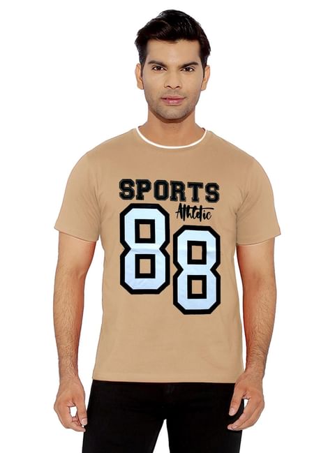 Authenzaa Casual Round Neck T-Shirt   CS-CA0002, Khakhi