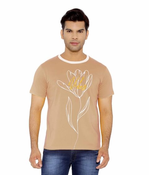 Authenzaa Casual Round Neck T-Shirt T  CS-CA0003,Khakhi