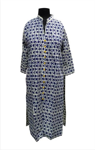 CHITRA D11 - Blue Printed Kurti with Standing Collar