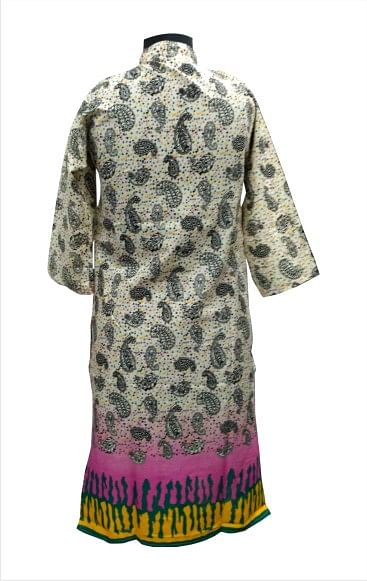 CHITRA D5 - Yellow Printed Standing Collar Kurti with Colourful Bottom