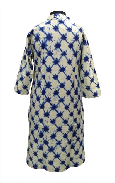 CHITRA D7 - Green/Blue Printed Kurti with Standing Collar