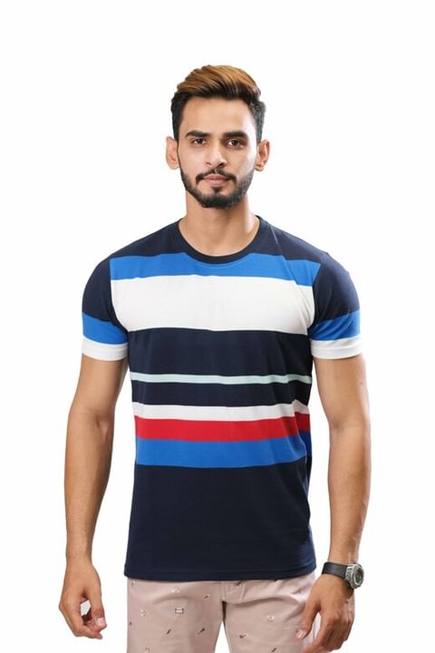 AUTHENZAA STRIPER Round Neck T-Shirt -CS-GL2006, Blue Grey 