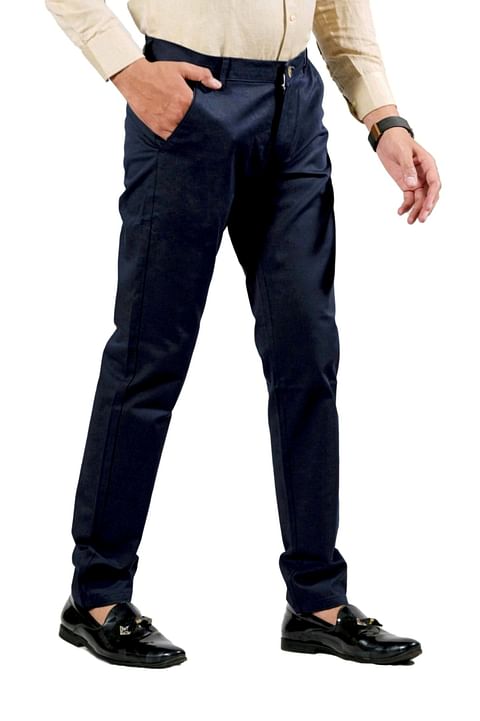 Authenzaa Men Casual Cotton Trouser CS-FS-0001, Navy