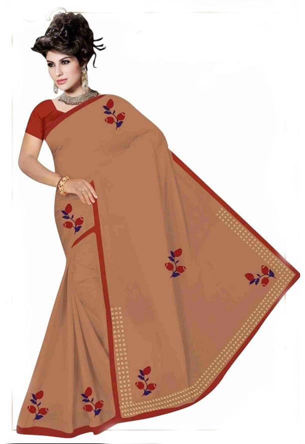 WOMEN SYNTHETIC SATIN SAREE WITH BLOUSE-BROWN-DF GOODLUCK 2019